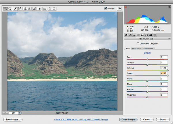 Adobe Camera RAW - using the HSL/Grayscale Tab